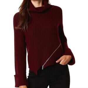 Karen Millen Roll Neck Zip detail chunky knit ribbed sweater XS EXTRA